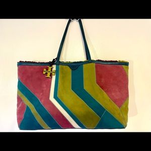 Tory Burch Britten Faux Shearling Tote Bag Oceano Reversible